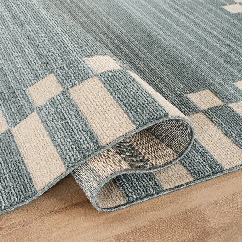 Fifth Avenue Check Border Rug, Blue,Off-White, Rectangle 200 x 275 cm