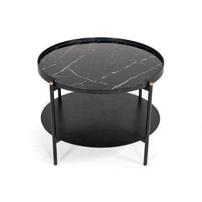 Table basse ronde moderne en métal peint en marbre noir
