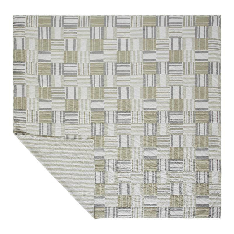 King Size White Cotton Reversible Patchwork Quilt