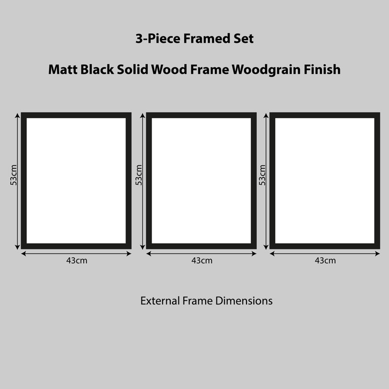 Summer Sunset - 3 Piece Single Picture Frame Painting, 53cm H x 43cm W , Black Framed