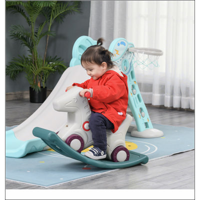 Cheval à bascule et voiture coulissante 2 en 1 pour enfants à l'intérieur et à l'extérieur avec base amovible, roues et matériaux lisses