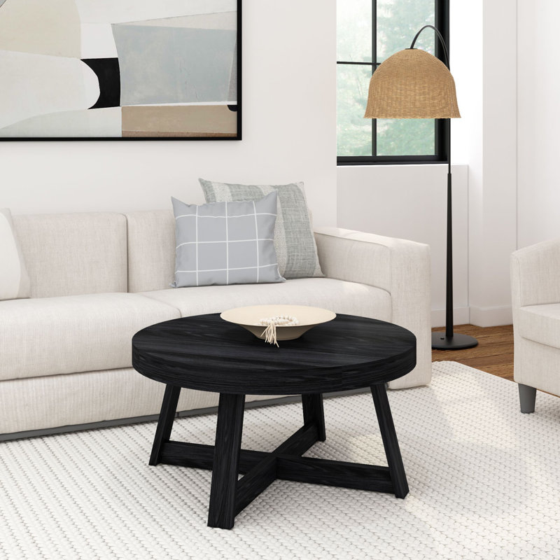Byard Solid Wood Single Coffee Table, 17.5" H x 36" L x 36" W, Black Wirebrush