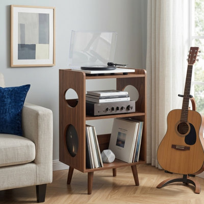 Support pour tourne-disque avec station de charge, ports USB et affichage d'albums, armoire de rangement en vinyle pouvant contenir 160 albums pour le salon