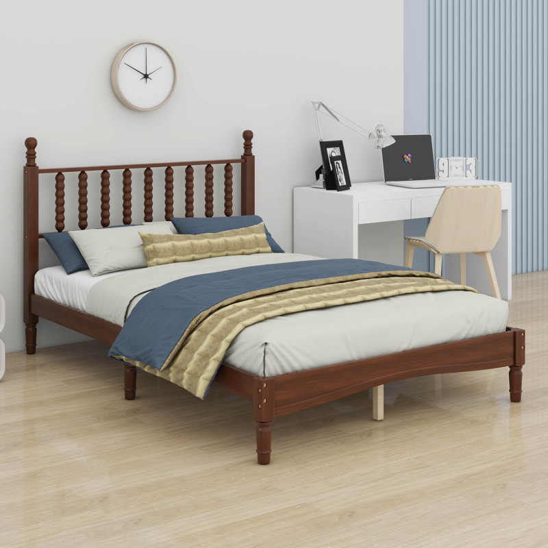 Lit plateforme en bois avec tête de lit en forme de gourde, lit plateforme de style rétro avec support à lattes en bois