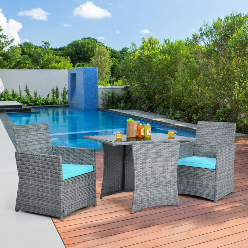 Silburn 2 - Person Patio Conversation Set with Cushions, Turquoise, 28" H x 51" W x 25" D