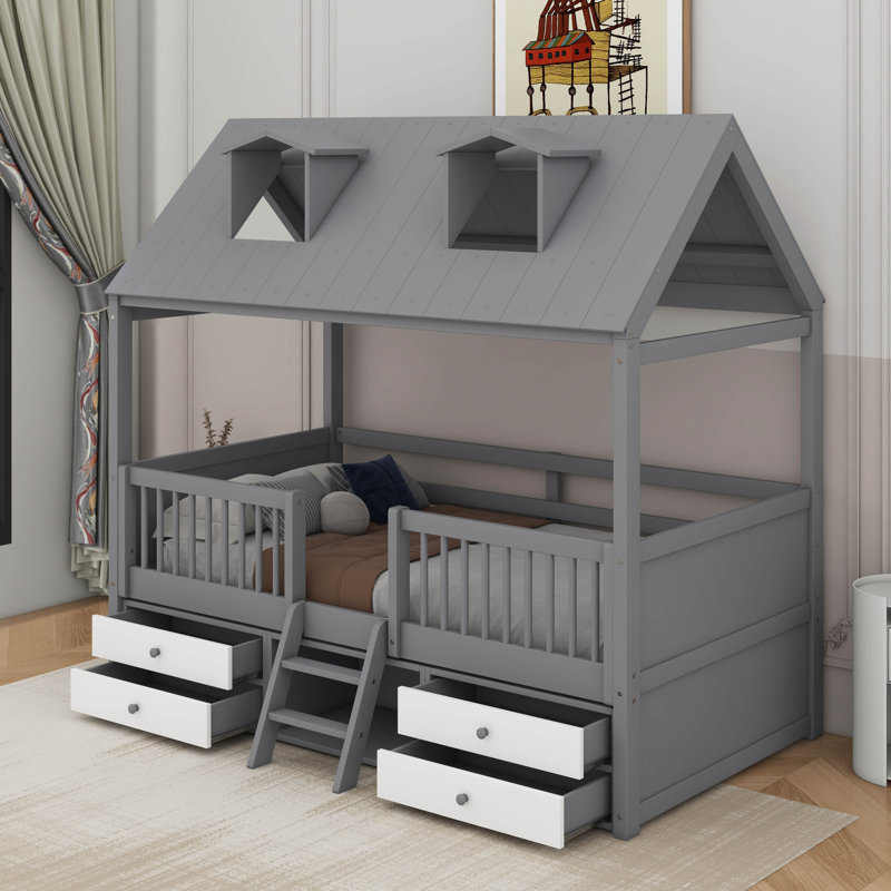 Lit simple en bois, Lit simple, Gris