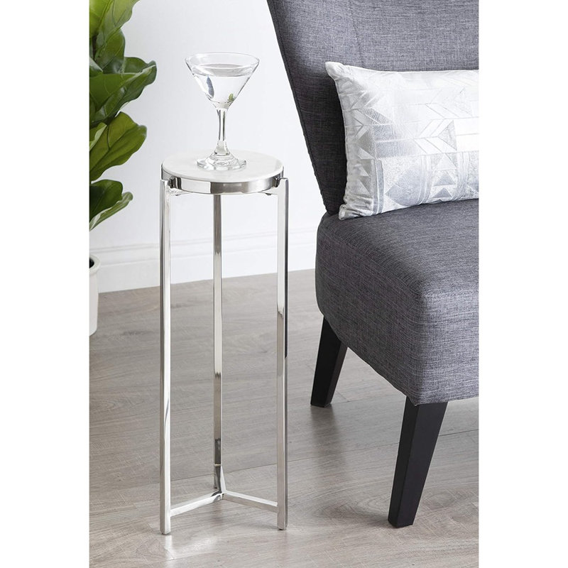 Eveland Round Metal Drink Table, White, Silver