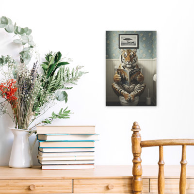 Whimsical Tiger Reading Claws by Andreas Magnusson - Wrapped Canvas Print