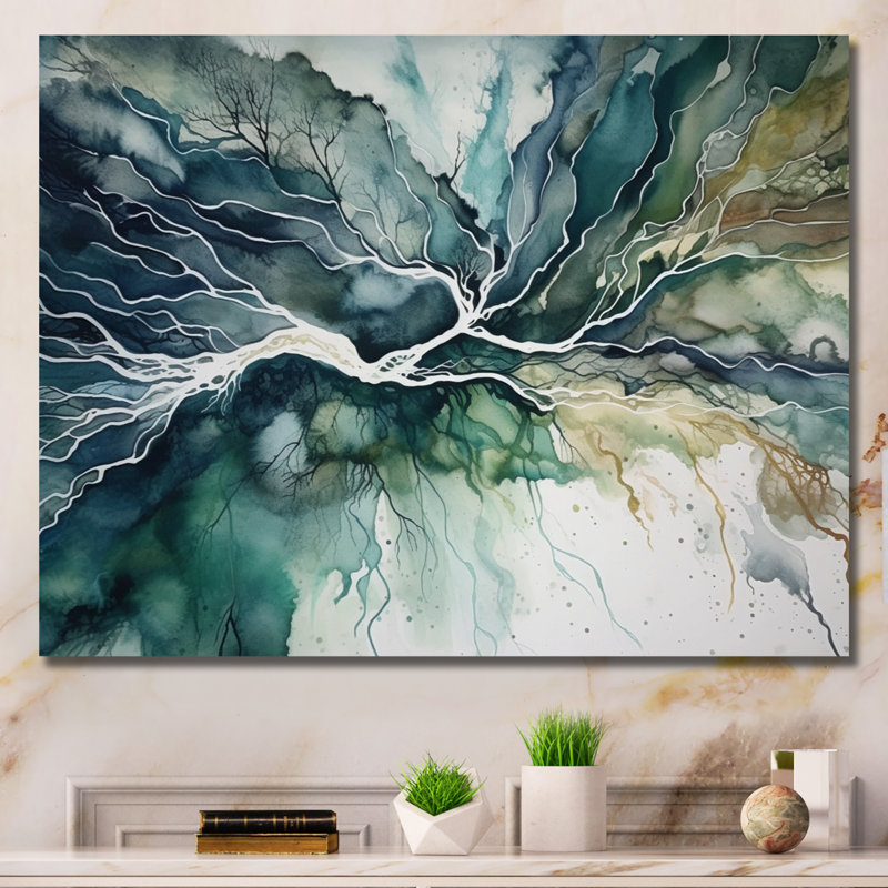 «Green Blue Marbré Dreamscape II», art mural géométrique abstrait, H 24 po x l 32 po x P 1 po, Toile tendue