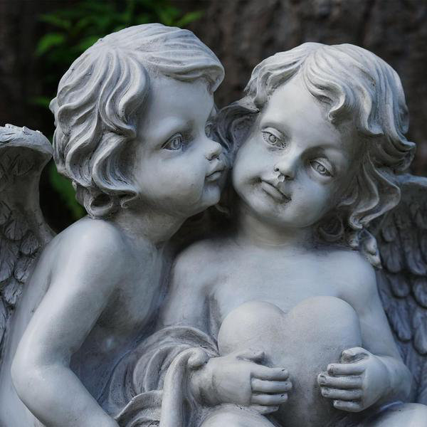 Statue de jardin d'extérieur 16 po Chérubins assis avec un arc et un cœur