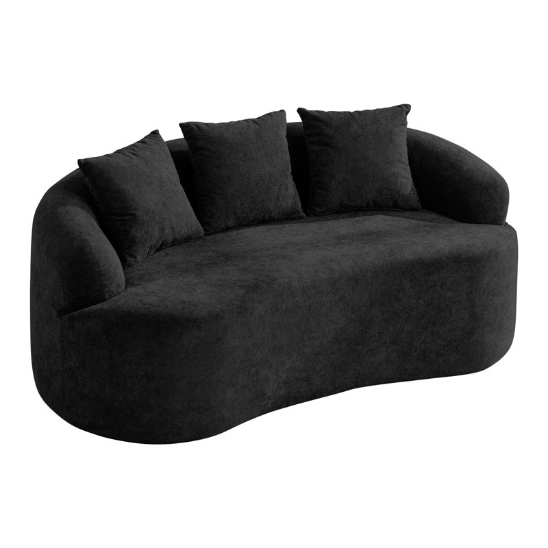 Canapé deux places incurvé sans os de 165 cm, canapé nuage moderne 2 places avec 3 coussins décoratifs, assise profonde en tissu chenille, aucun assemblage requis