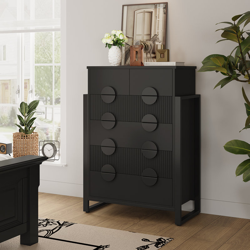 Commode moderne à 6 tiroirs Ebern Designs, Noir