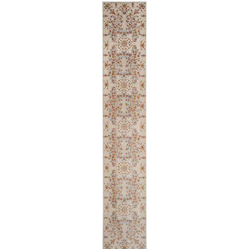 Tapis beige à motif floral Meldrum, Tapis de couloir 2 pi 2 po x 10 pi