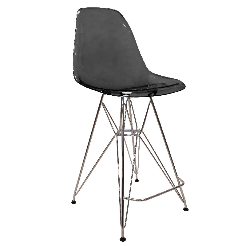 Juhani Modern Acrylic Bar Stool with Chrome Steel Frame, 29.5" High Backless Ghost Stool for Kitchen Island & Pub Table, Heavy-Duty 300lb Capacity, Transparent Lucite Seating with Footrest