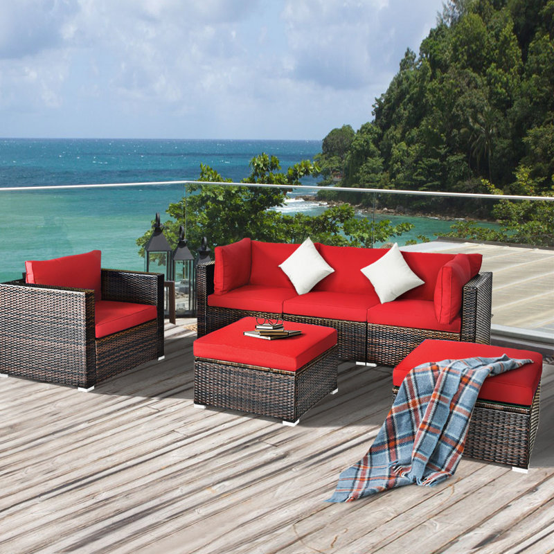 6 - Person Patio Conversation Set with Cushions, Red