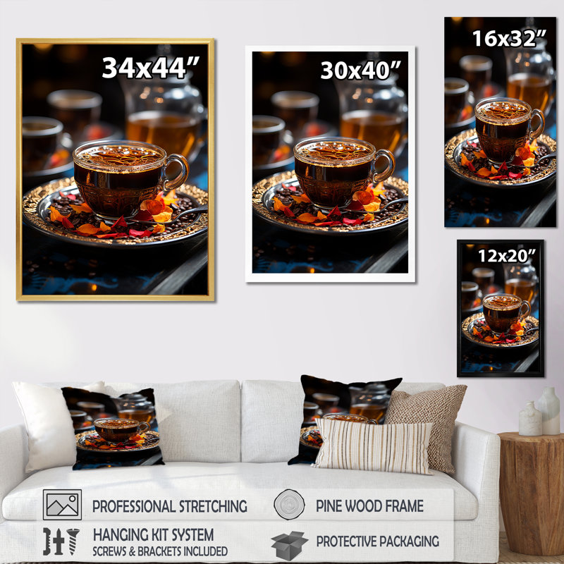 " Aroma Cuban Coffee Harmony III ", Gold Floater Framed, 32" H x 16" W x 1" D