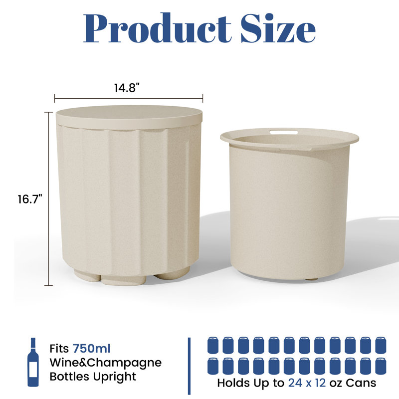 15" Wide-Striped Round Outdoor Side Table & Beverage Cooler