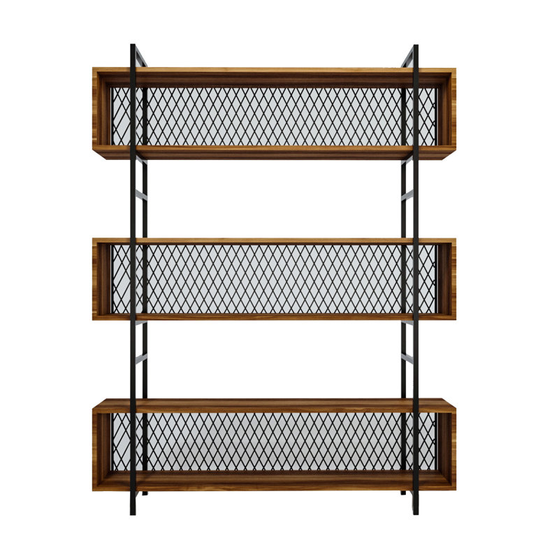 Lisette 180cm H x 140cm W Metal Etagere Bookcase, Walnut
