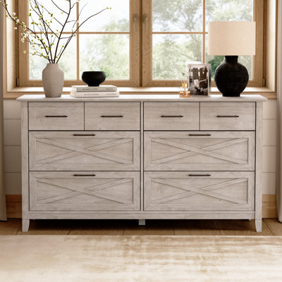 Commode 6 tiroirs, style campagne, armoire de rangement en bois, gris délavé