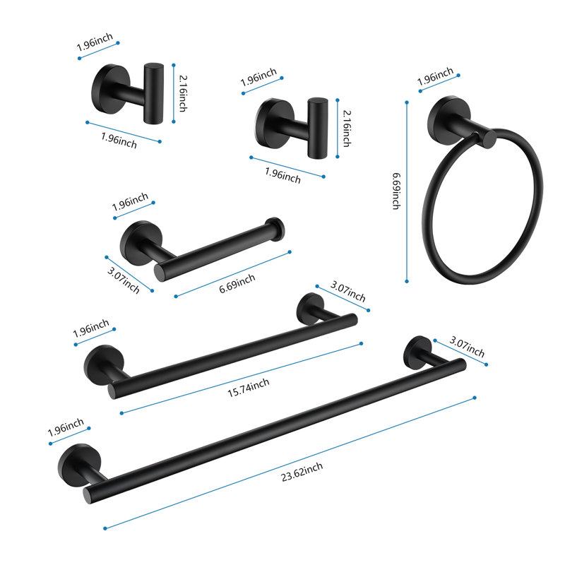 Ensemble de porte-serviettes de salle de bain en acier inoxydable 6 pièces, Noir
