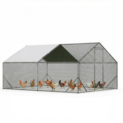 Large Metal Chicken Coop & Run for 10–20 Chickens, Outdoor Walk-In Poultry Cage with Waterproof UV-Resistant Cover