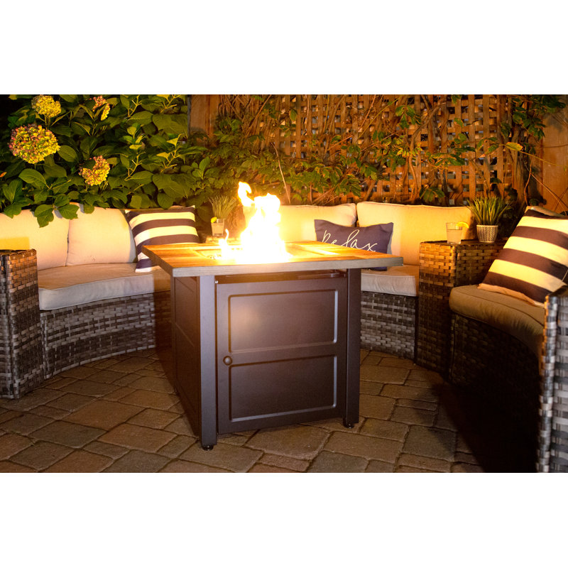 Cayden 30" Square Black and Brown Steel Gas Fire Pit Table