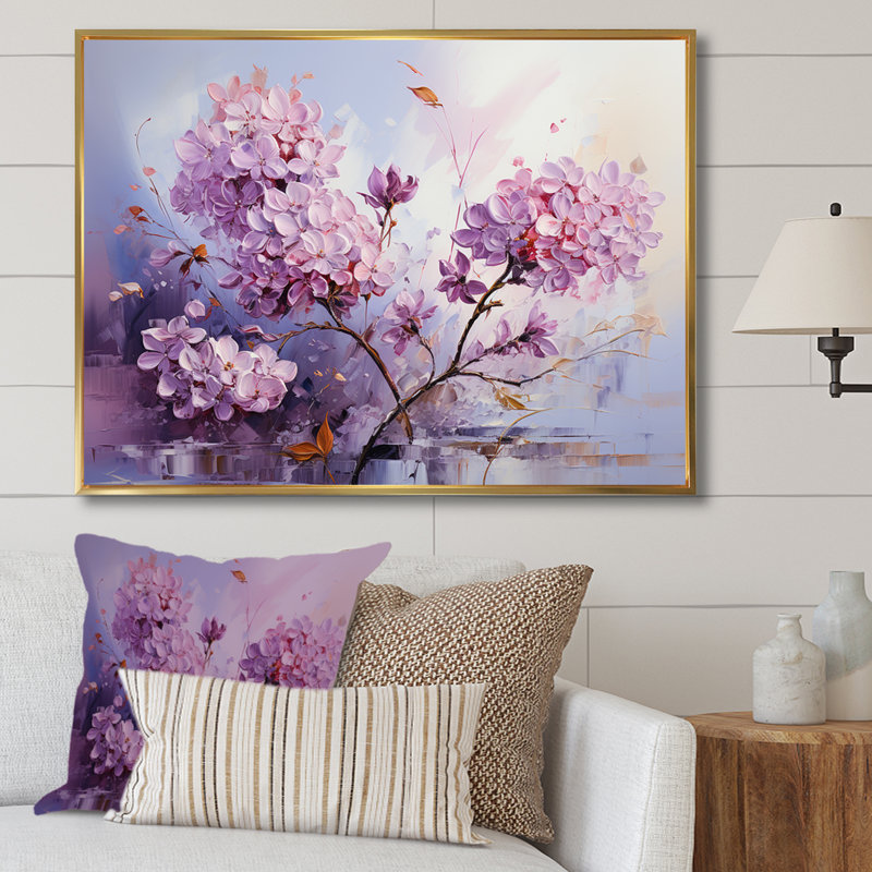 Charme mauve lilas mauve, H 34 po x l 44 po x P 1,5 po, Cadre flottant doré