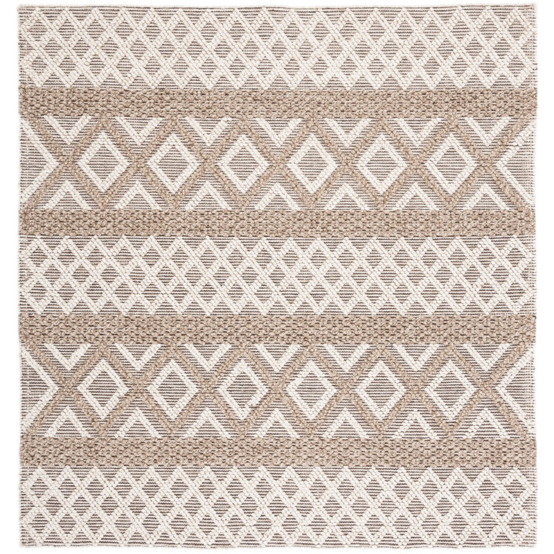 Vermont Hand Woven Wool/Cotton Geometric Rug in Gray/Ivory, Square 6'