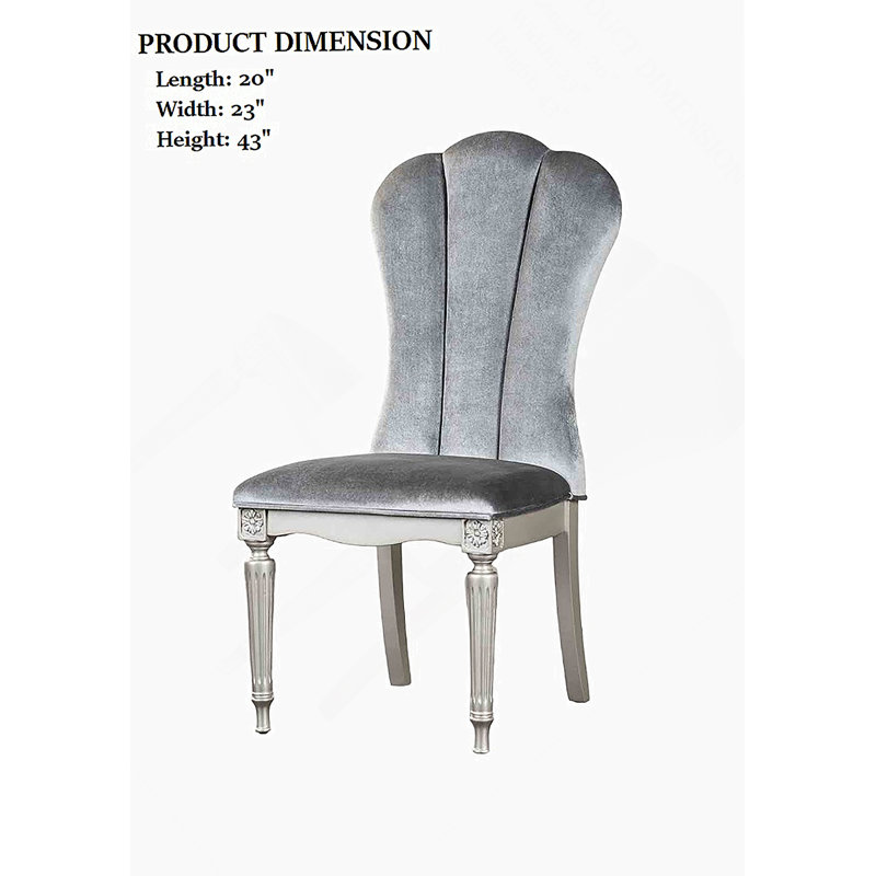 Chaise de salle à manger à sièges cannelés à finition cannelée argentée et gris clair, Gris clair, Argent argent