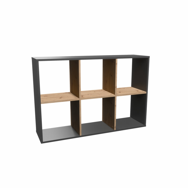 Loanne 75cm H x 110cm W Cube Bookcase, Anthracite/Artisan