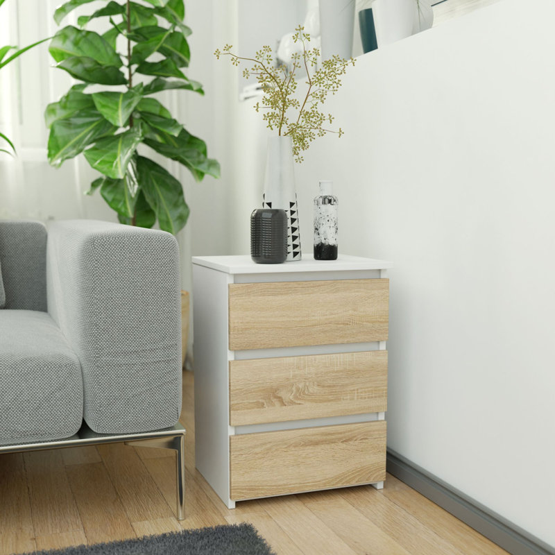 Rhye 101.6cm W Particle Board Bedside Table, White/Natural