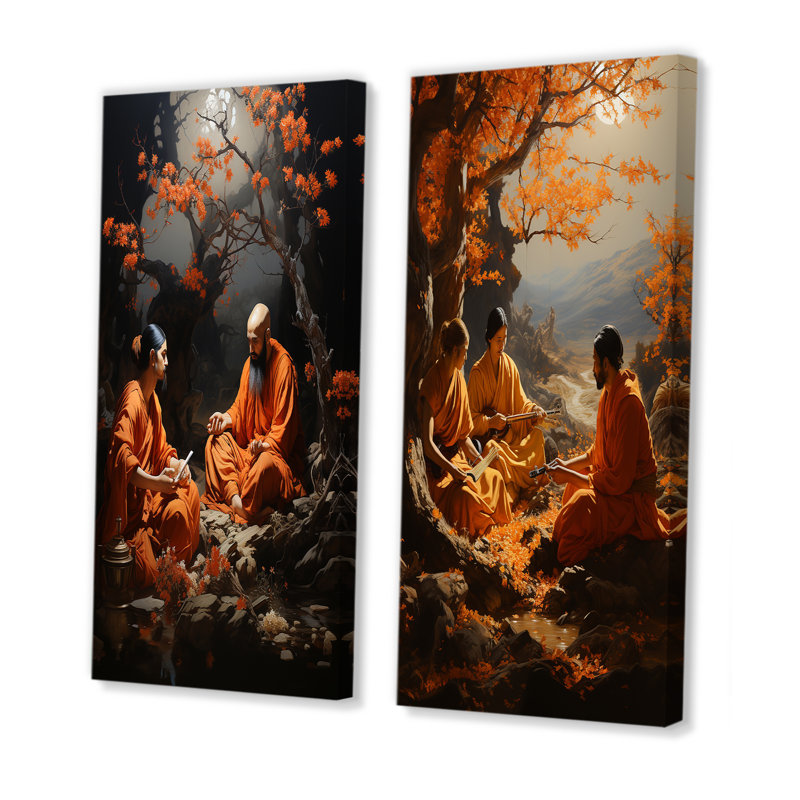 L'hindouisme Upanishads Wisdom Walnut - ensemble de 2 impressions sur toile de l'hindouisme, Toile tendue, H 40 po x l 41 po