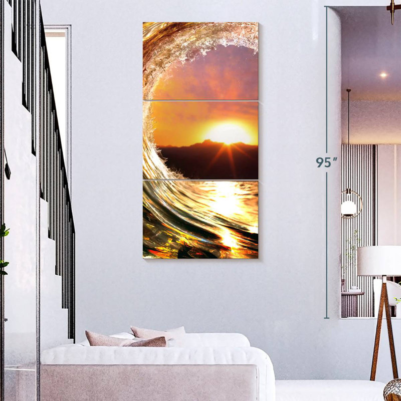 Vague au coucher du soleil, H 75 po x l 36 po