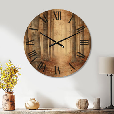 Autumn Woodland Path - Rustic Large Wood Wall Clock
