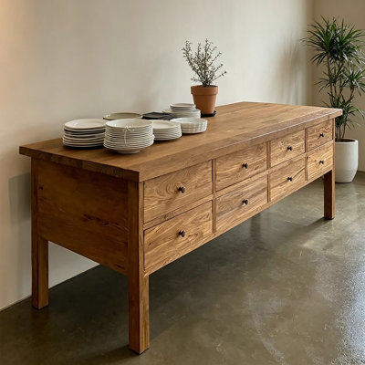 Vintage Solid Wood Elm Rectangular Sideboard