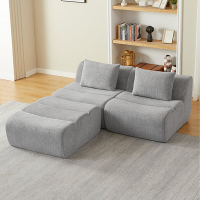 Chenille grise 3 places, appartement compressé, sans assemblage, espace, confortable, utilisation instantanée, structure à ressorts ensachés en éponge douce et éponge, configurations polyvalentes,