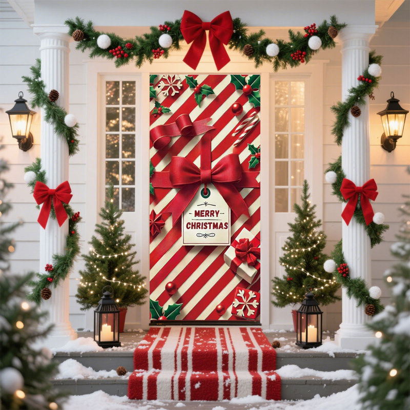 Kbndieu 35 X 71 Inch Christmas Door Cover Christmas Door Curtain Christmas Day Door and Wall Decoration Festival Party Decoration