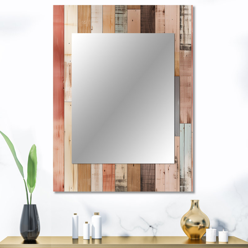 Alistaire Farmhouse Planks - motif à rayures roses - miroir décoratif à rayures, 40 po x 30 po