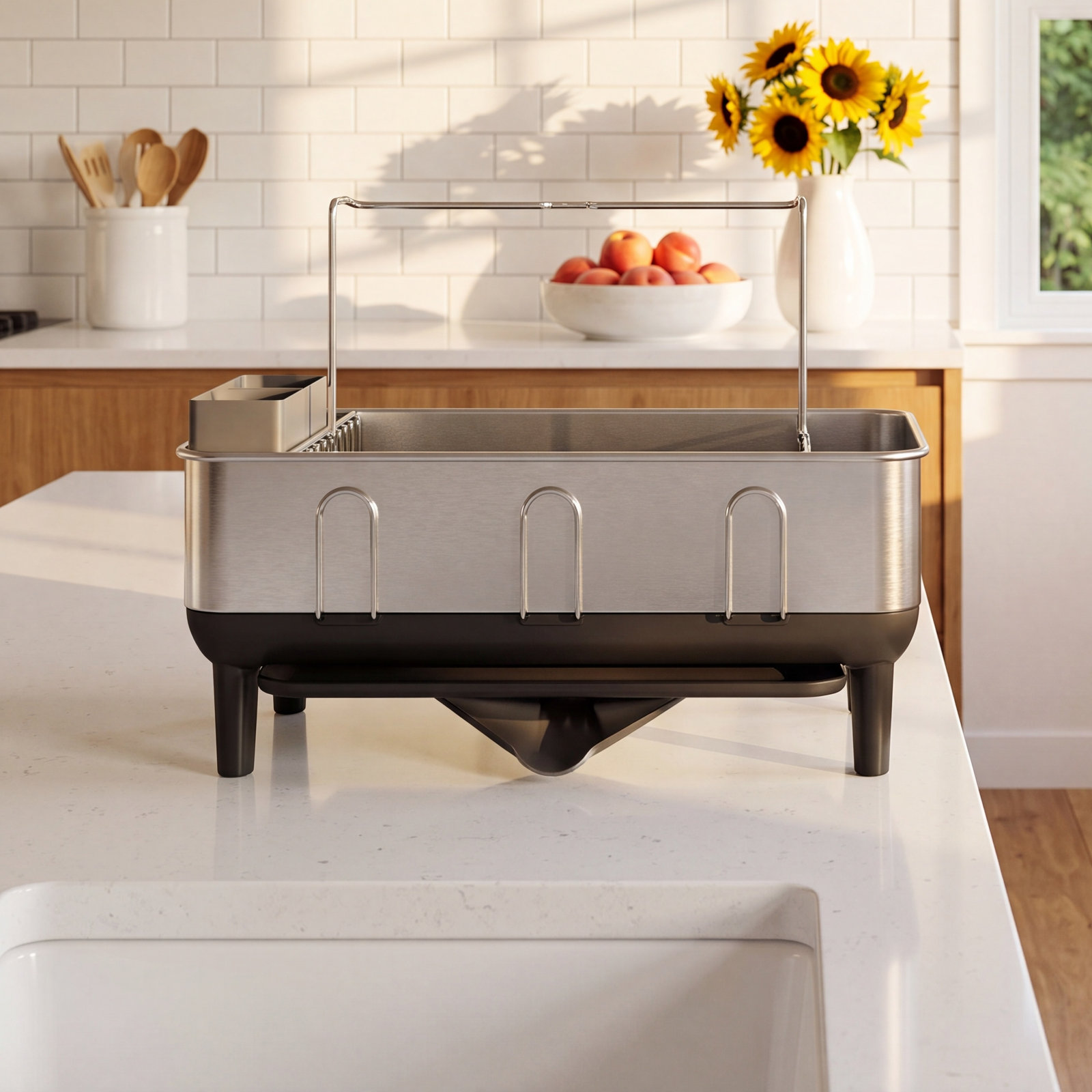 simplehuman Dish Rack with Swivel Spout, Brushed