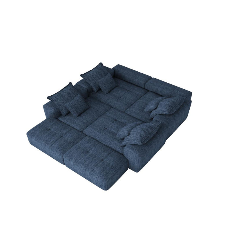 Modular Sectional Sofa with 2 Ottomans (Blue)