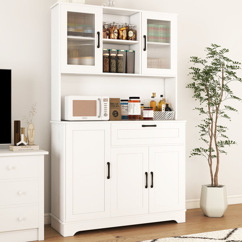 Armoire de cuisine de 68 pouces de hauteur - armoire de rangement blanche avec tiroirs et tablettes réglables - armoire de cuisine haute / bar