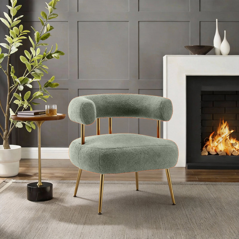 Fauteuil capitonné de 28,8 po Maybrie, Boucle blanc, Doré