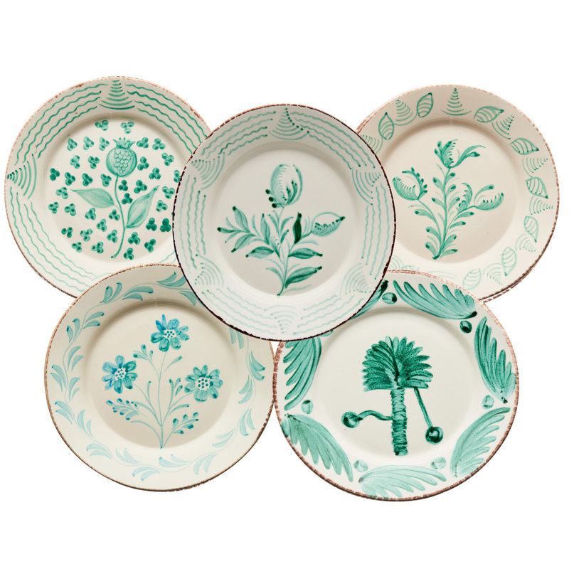 Casa Nuno Green and White Dinner Plates, Mixed Patterns, Set of 10