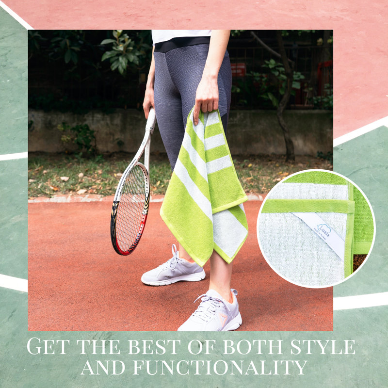 Serviette de sport rayée verte, 2, Vert