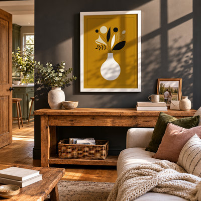 Vessel with Botanical Forms Mid-Century - Framed Print