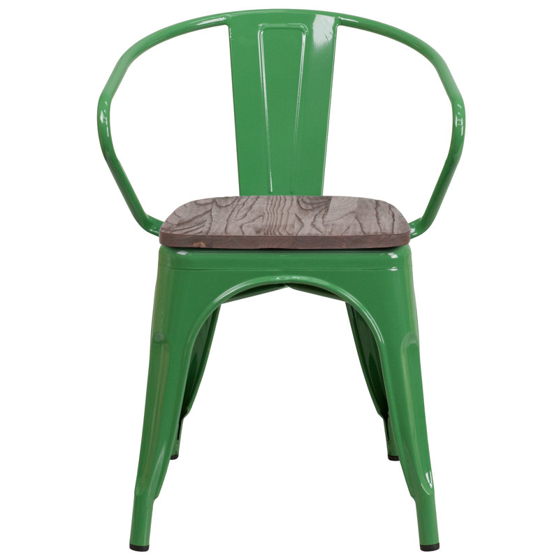 Kester 4 Pk. Metal Chair with Wood Seat and Arms, Green