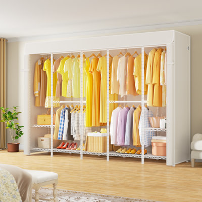 Extra Large Clothes Rack with Cover, Freestanding Portable Closet, Covered Clothing Racks for Hanging Clothes, Heavy Duty Garment Rack, Wardrobe Closet with White Cover Max Load 1350 Lbs