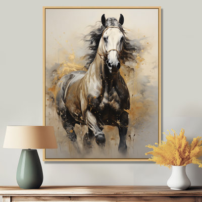 Keavie Beige Horse Golden Equestrian Pointillism - Horse Canvas Print Wall Art