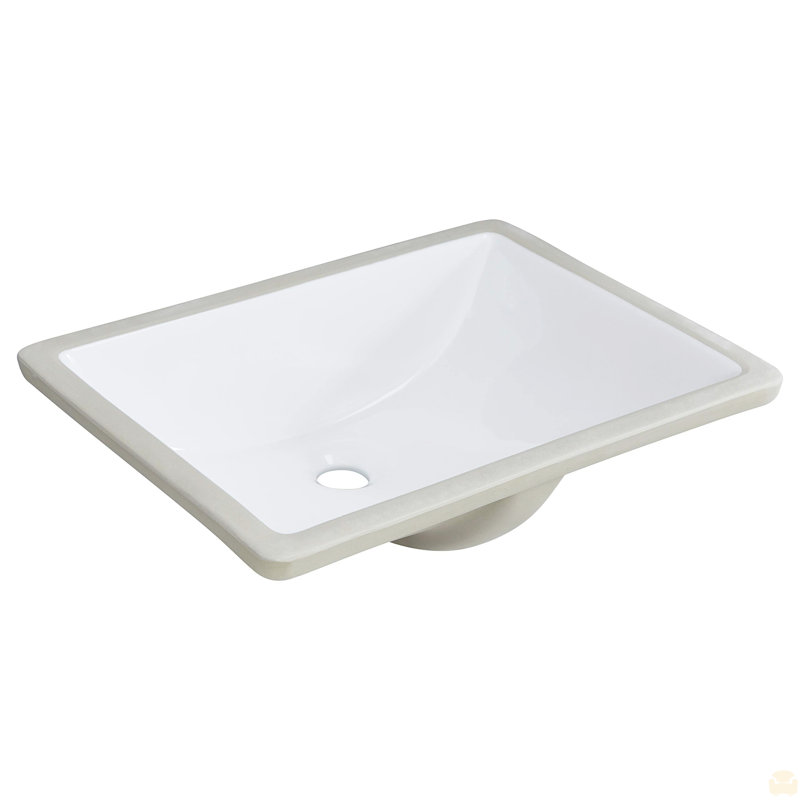 White Rectangular Undermount Bathroom Sink With Overflow