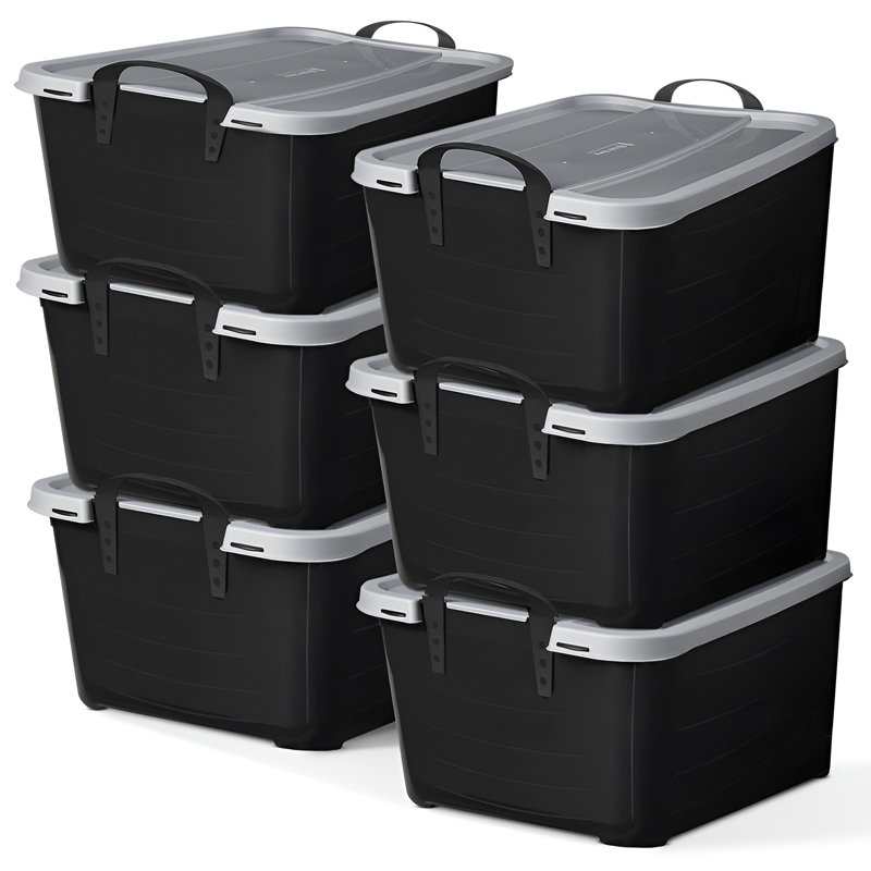 Life Story 55 Quart Stackable Storage Bin, Heavy Duty Lidded Container, 6 Pack, Gray/Black, 55 qt.